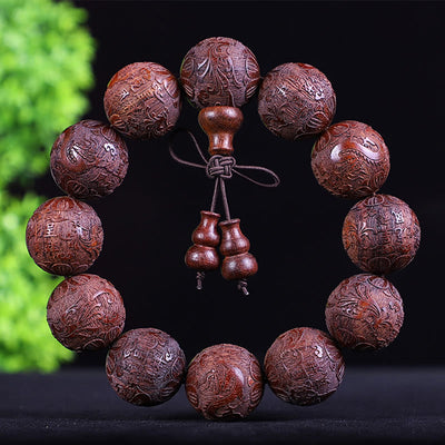 Foviel Chinese Zodiac Rosewood Ebony Copper Coin PiXiu Carved Warmth Bracelet