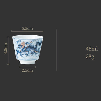 Buddha Stones Small Blue And White Dragon Pattern Ceramic Teacup Kung Fu Tea Cups 45ml Cup BS 14