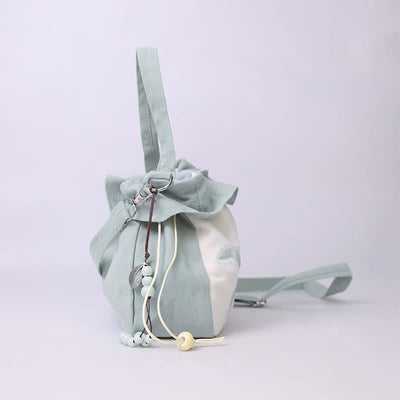Buddha Stones Suzhou Embroidery Lotus Epiphyllum Magnolia Cotton Linen Tote Crossbody Bag Shoulder Bag Handbag Crossbody Bag BS 4