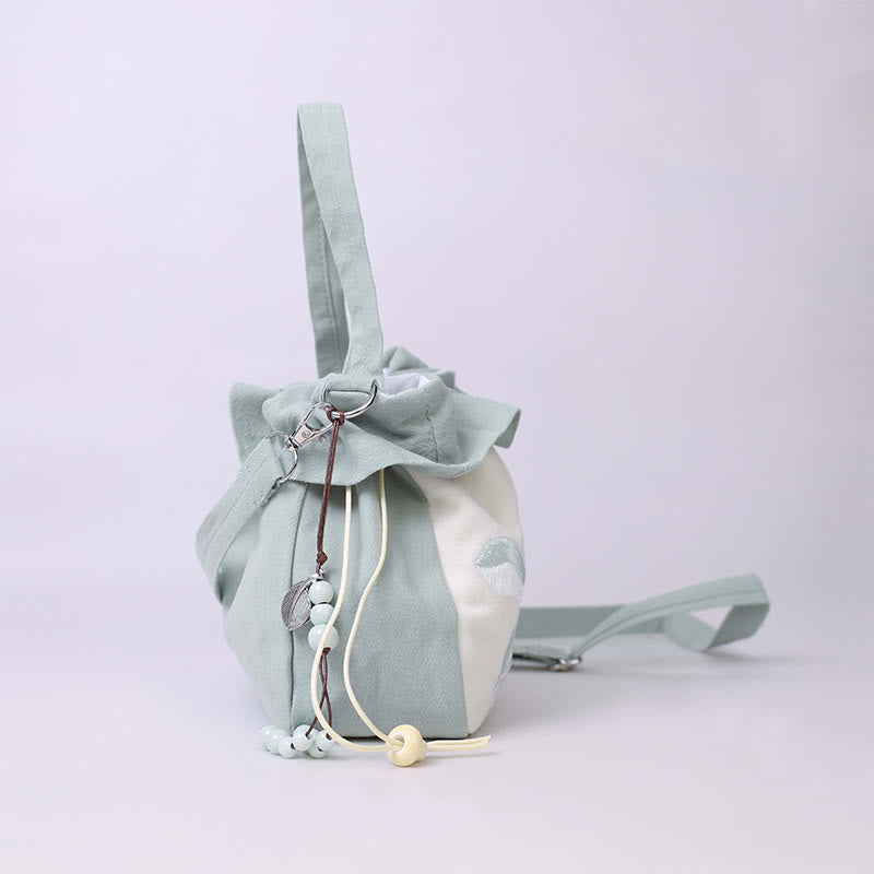 Buddha Stones Suzhou Embroidery Lotus Epiphyllum Magnolia Cotton Linen Tote Crossbody Bag Shoulder Bag Handbag Crossbody Bag BS 4