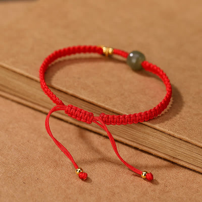 Buddha Stones 925 Sterling Silver Hetian Jade Blessing Wealth Red String Bracelet Bracelet BS 6