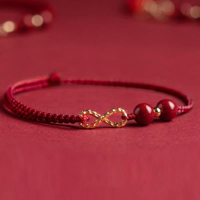 Buddha Stones Cinnabar Blessing Red String 14K Gold Infinity Symbol Bracelet Anklet Bracelet Anklet BS 6