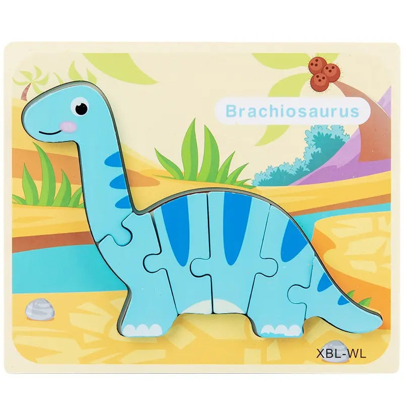 Fidtoy Cartoon Dinosaur 3D Wooden Puzzle – Wooden Dinosaur Puzzle for Toddlers, Shape Matching, Fine Motor Skills, Early Learning Toy