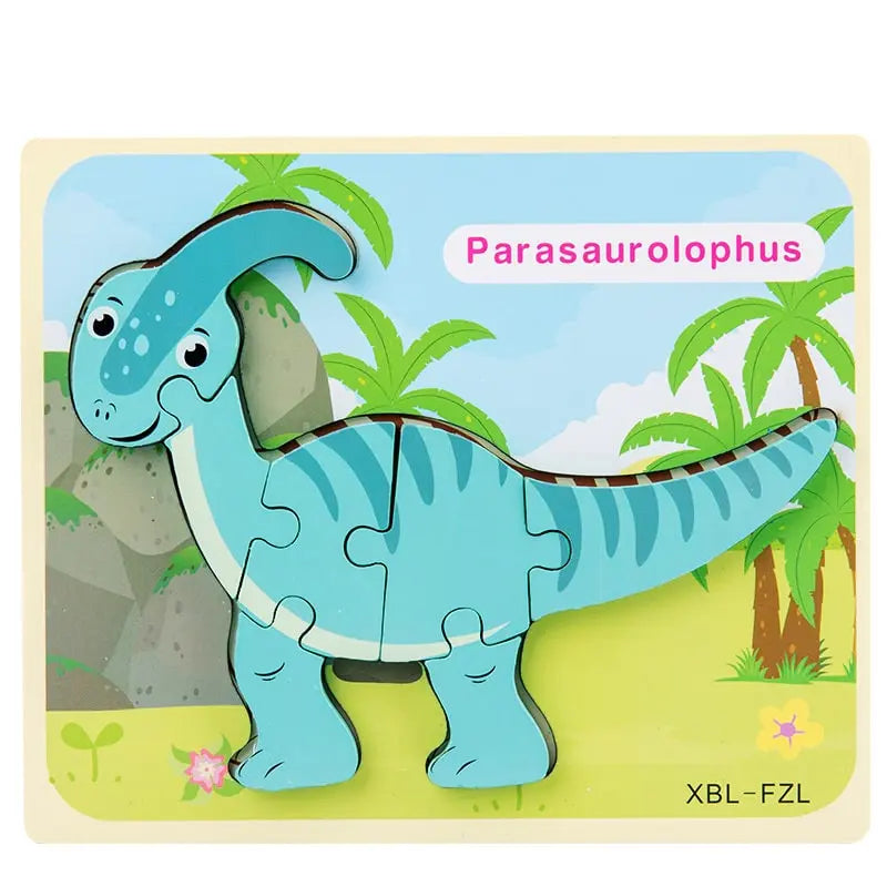 Fidtoy Cartoon Dinosaur 3D Wooden Puzzle – Wooden Dinosaur Puzzle for Toddlers, Shape Matching, Fine Motor Skills, Early Learning Toy