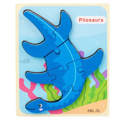 Fidtoy Cartoon Dinosaur 3D Wooden Puzzle – Wooden Dinosaur Puzzle for Toddlers, Shape Matching, Fine Motor Skills, Early Learning Toy