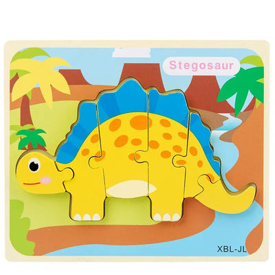 Fidtoy Cartoon Dinosaur 3D Wooden Puzzle – Wooden Dinosaur Puzzle for Toddlers, Shape Matching, Fine Motor Skills, Early Learning Toy
