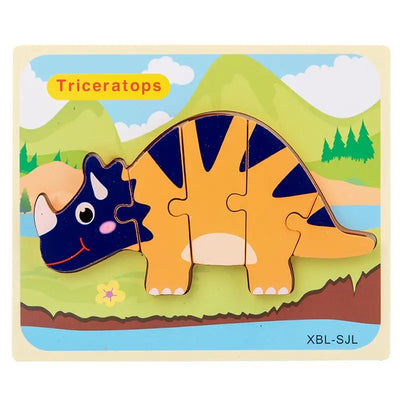 Fidtoy Cartoon Dinosaur 3D Wooden Puzzle – Wooden Dinosaur Puzzle for Toddlers, Shape Matching, Fine Motor Skills, Early Learning Toy