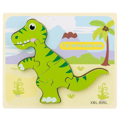 Fidtoy Cartoon Dinosaur 3D Wooden Puzzle – Wooden Dinosaur Puzzle for Toddlers, Shape Matching, Fine Motor Skills, Early Learning Toy