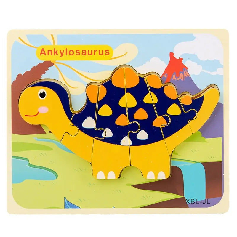 Fidtoy Cartoon Dinosaur 3D Wooden Puzzle – Wooden Dinosaur Puzzle for Toddlers, Shape Matching, Fine Motor Skills, Early Learning Toy