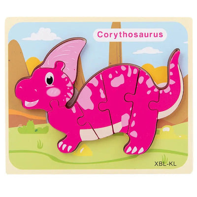 Fidtoy Cartoon Dinosaur 3D Wooden Puzzle – Wooden Dinosaur Puzzle for Toddlers, Shape Matching, Fine Motor Skills, Early Learning Toy