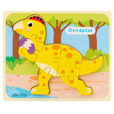 Fidtoy Cartoon Dinosaur 3D Wooden Puzzle – Wooden Dinosaur Puzzle for Toddlers, Shape Matching, Fine Motor Skills, Early Learning Toy