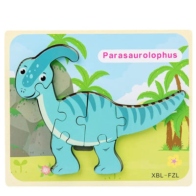 Fidtoy Cartoon Dinosaur 3D Wooden Puzzle – Wooden Dinosaur Puzzle for Toddlers, Shape Matching, Fine Motor Skills, Early Learning Toy