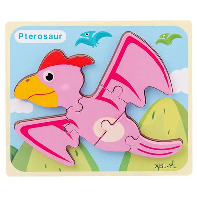 Fidtoy Cartoon Dinosaur 3D Wooden Puzzle – Wooden Dinosaur Puzzle for Toddlers, Shape Matching, Fine Motor Skills, Early Learning Toy