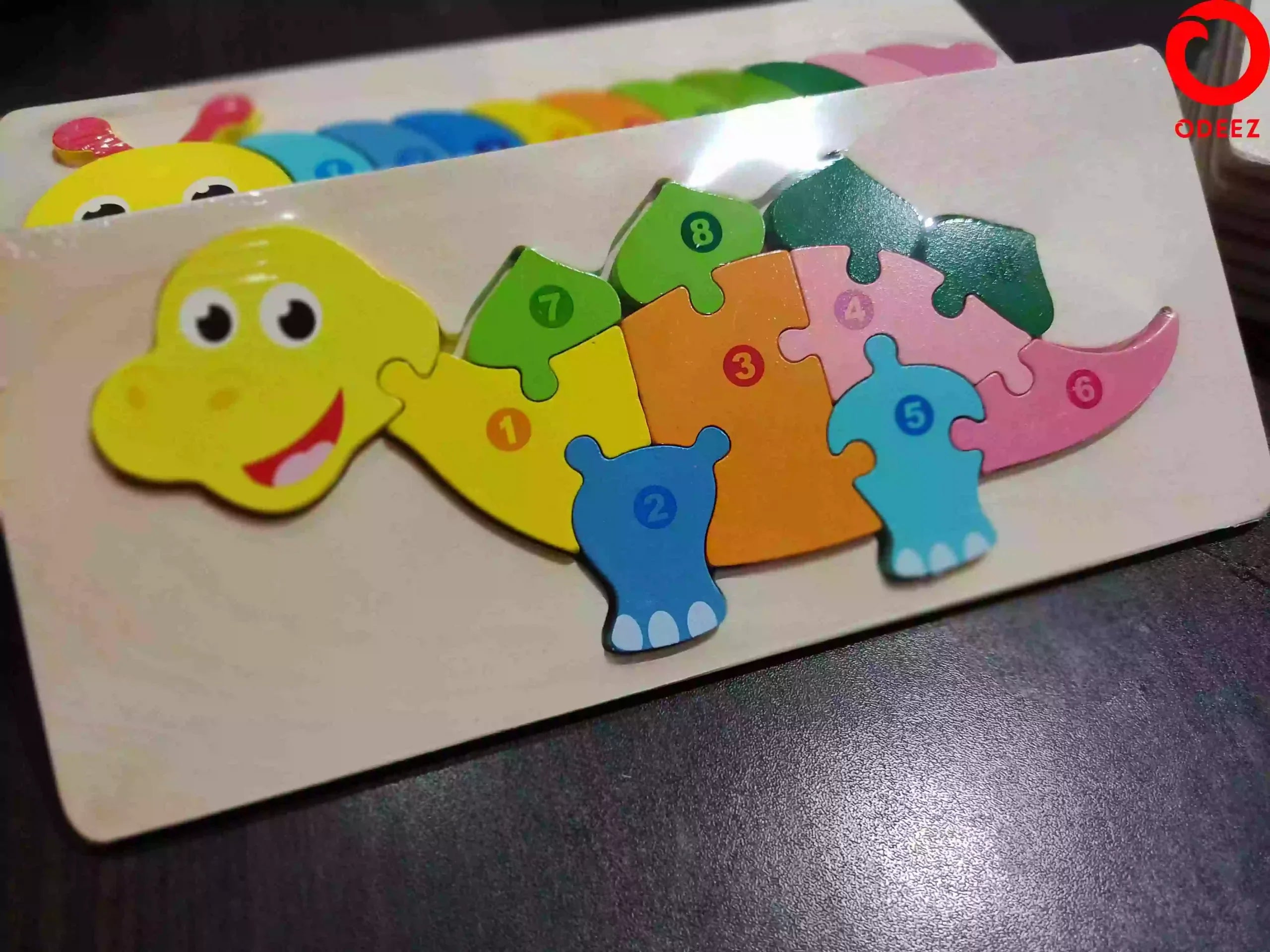 Fidtoy 3D Wooden Dinosaur Puzzle Board, Wooden Animal Board for Toddlers, Preschool Dino Matching Puzzle, Fine Motor and Color Recognition Toy Ages 2-6
