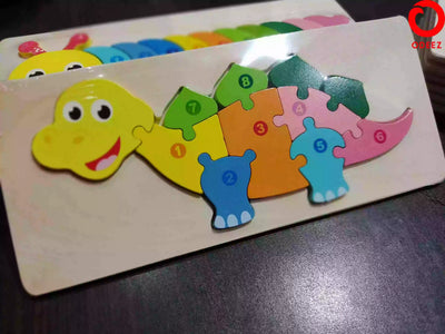 Fidtoy 3D Wooden Dinosaur Puzzle Board, Wooden Animal Board for Toddlers, Preschool Dino Matching Puzzle, Fine Motor and Color Recognition Toy Ages 2-6