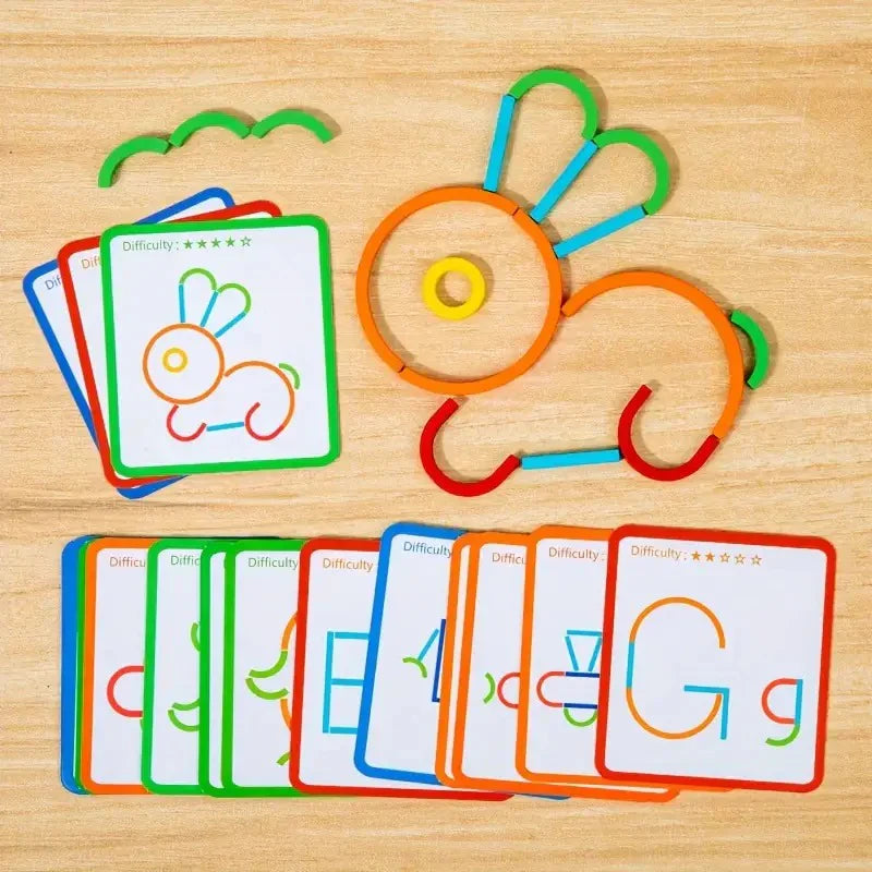Fidtoy Wooden Sticks and Rings Pattern Matching Puzzle Cards – Memory and Cognitive Skill Toy for Kids