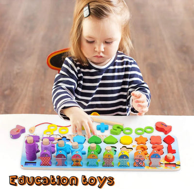 Fidtoy Tableau de comptage de poissons magnétique en bois Jouet Montessori