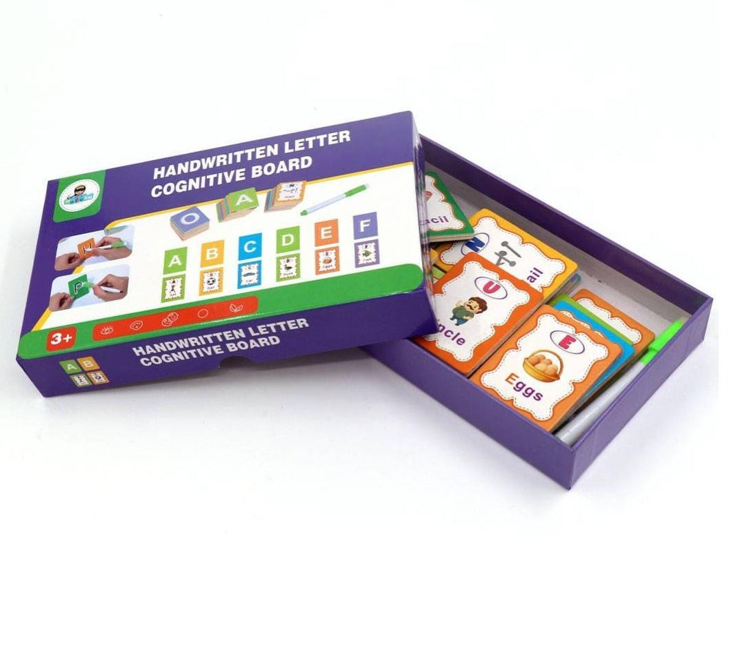 Fidtoy Write and Wipe Letter Cognitive Puzzle Board, Wooden Reusable Alphabet Learning Board for Letter Recognition, Fine Motor Skills and Early Writing Practice Ages 2-6
