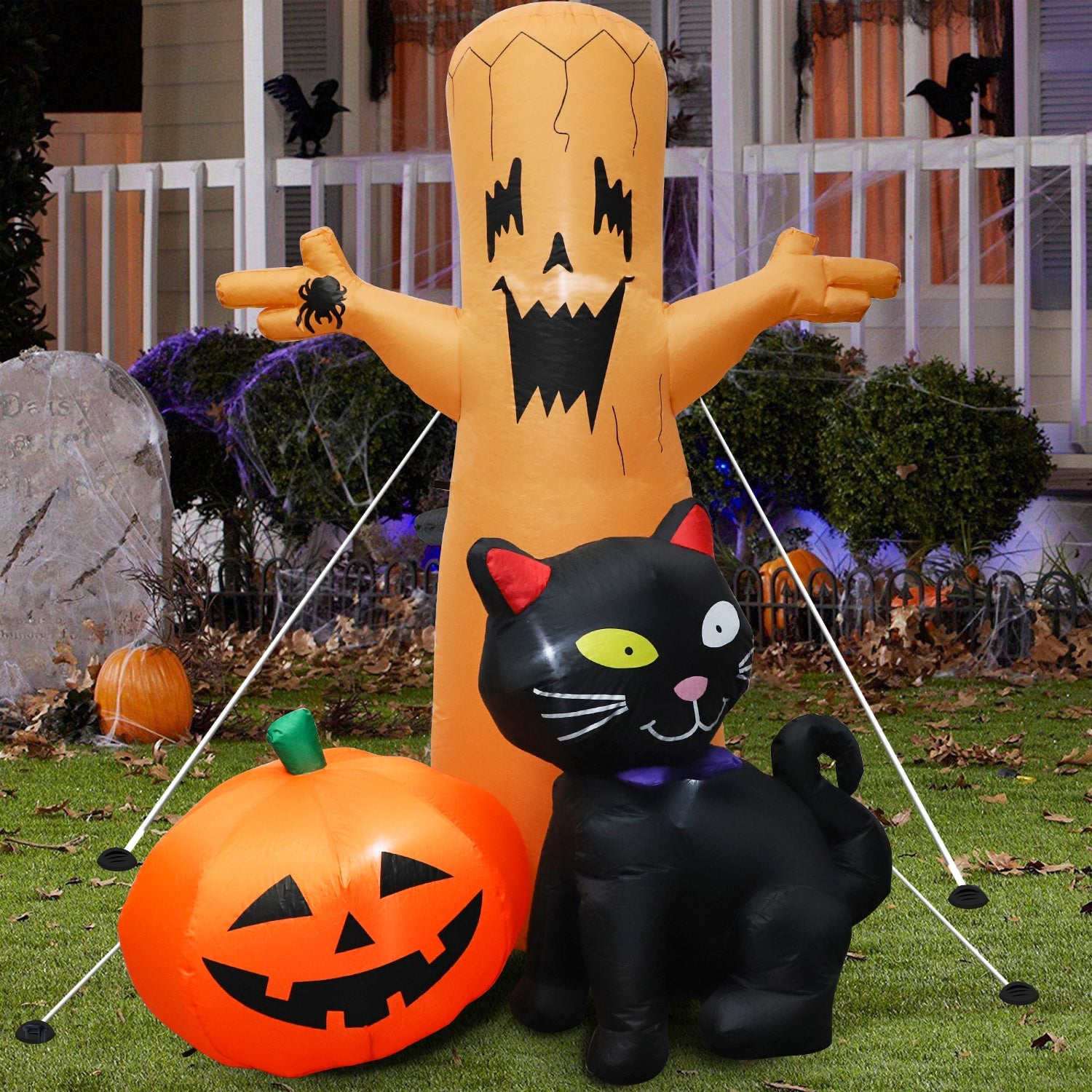 Fidtoy Decoración inflable de Halloween para patio con árbol fantasma y luces LED