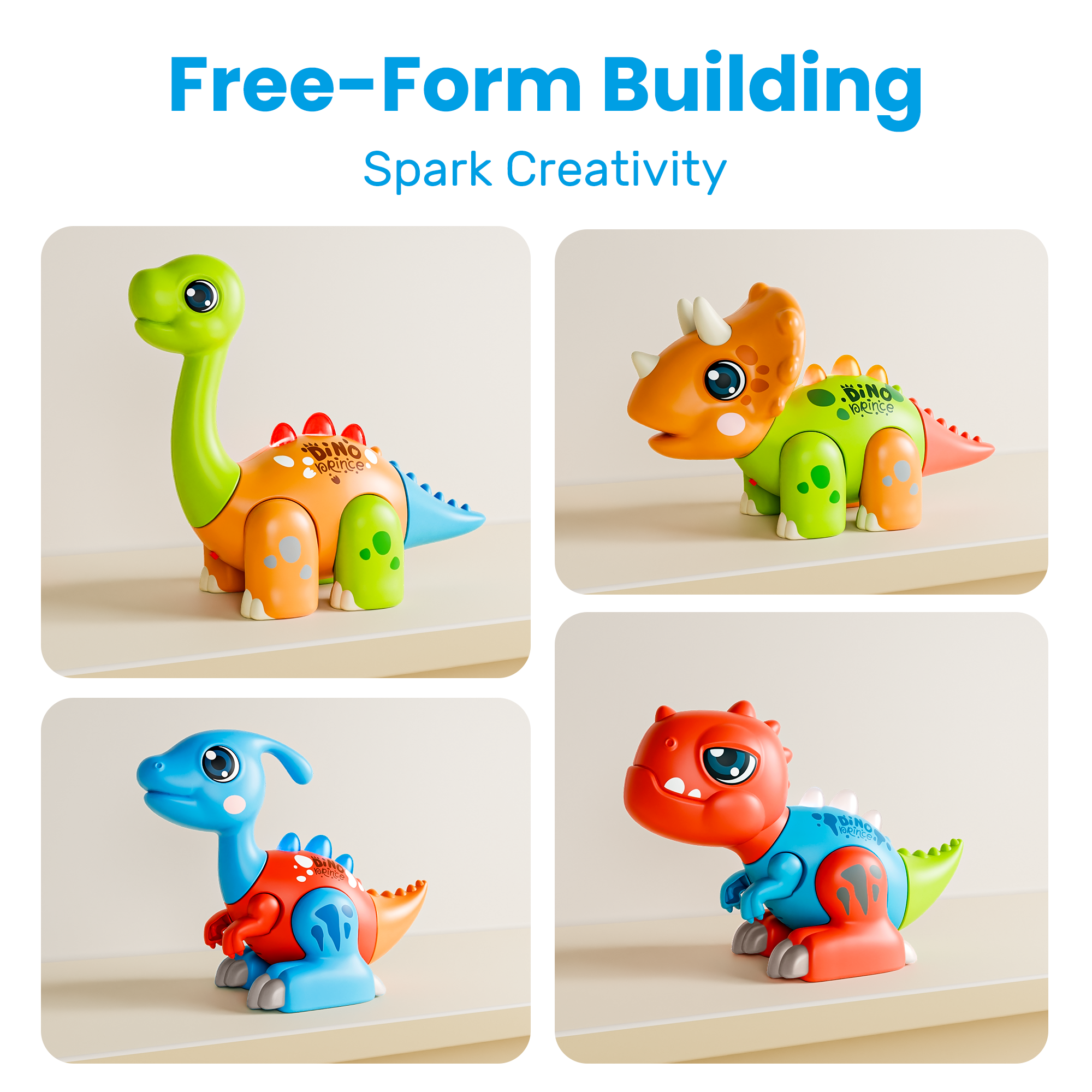 Fidtoy Dinosaur Assembly Toy Set with Lights and Sounds for Toddlers