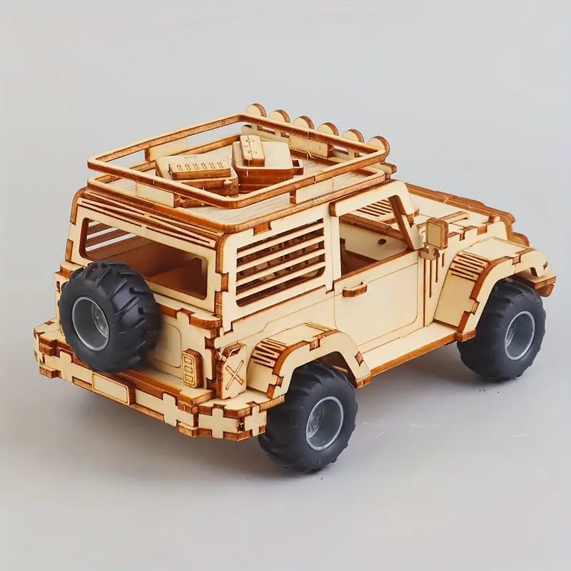 Jeep mecánico de madera 3D para armar (125 piezas) - 802