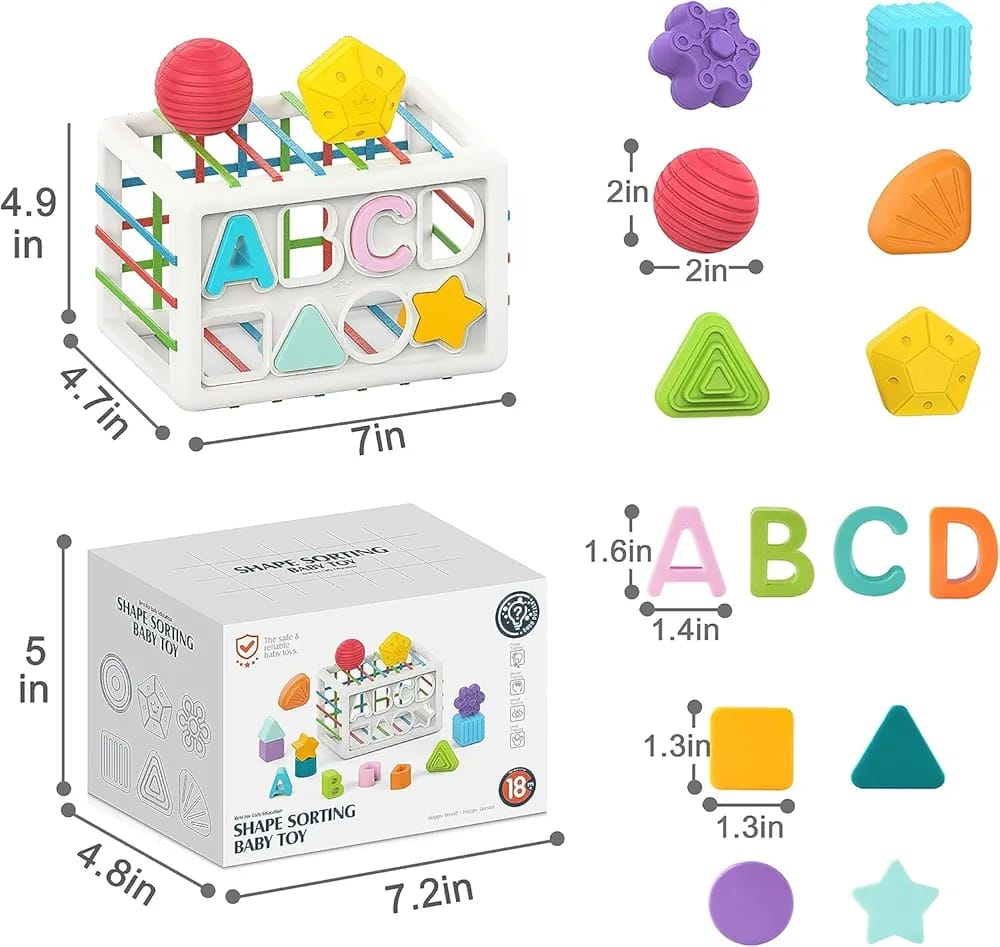 Fidtoy Shape and ABCD Baby Sorting Cube Toy for Toddlers Color Shape Fine Motor Learning