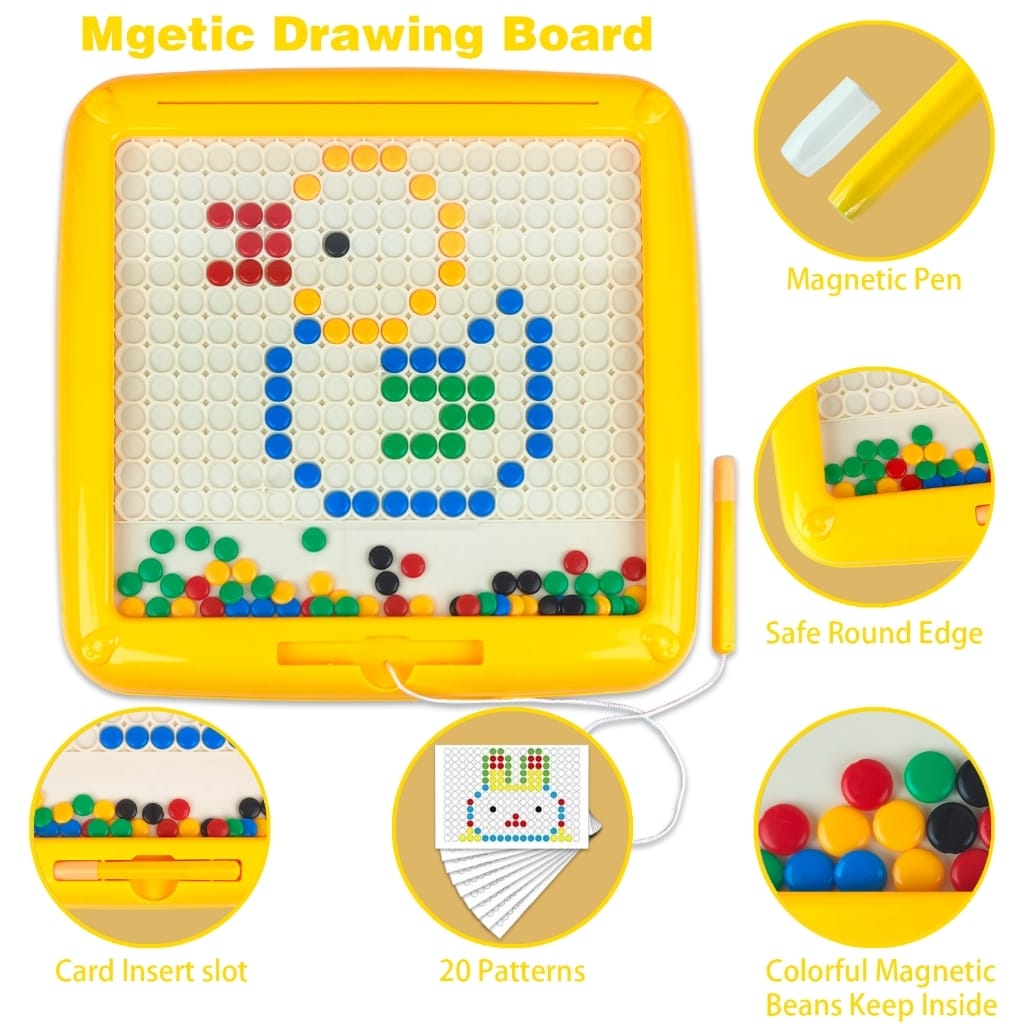 Fidtoy 2in1 Magnetic Bead Maze Color Sorting and Drawing Board, Plastic Double-Sided Magnetic Maze and Doodle Board, Color Counting Fine Motor Travel Toy Ages 3+