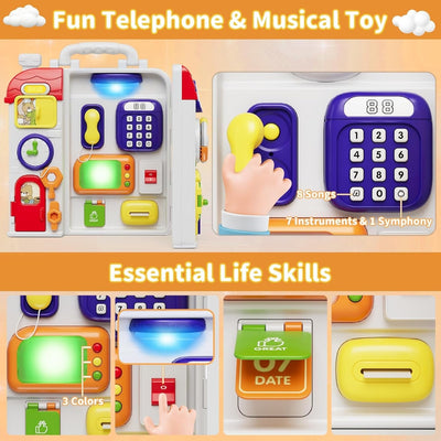 Fidtoy Montessori Sensory Musical Busy Board for Toddlers Multiple Activities Fine Motor Learning Toy Age 12M+