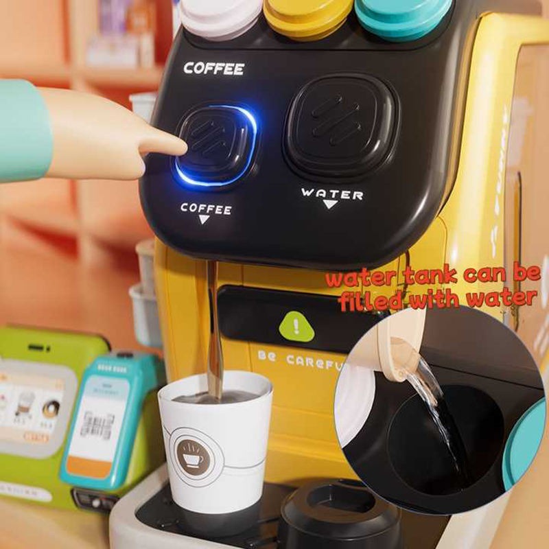 Fidtoy 3-in-1 Multifunctional Pretend Play House Cashier Coffee Set, Kids Plastic Coffee Maker Refrigerator Cashier Toy, Kitchen Shopping Role Play Set for Ages 3+
