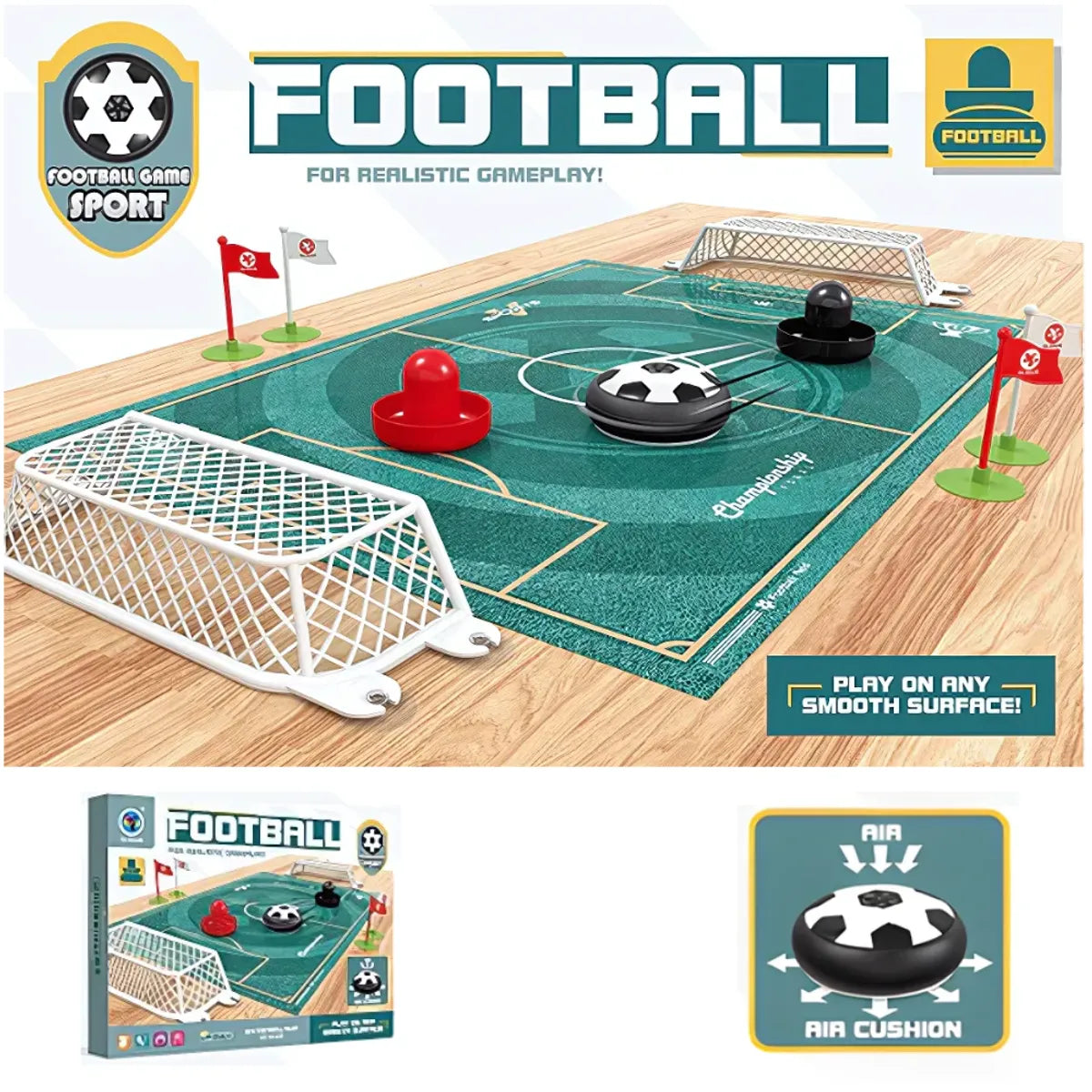 Fidtoy Air Foosball Court Tabletop Soccer Game for Kids, Two Player Air-Powered Puck Football Board Game, Compact Family Game Night Toy Age 6+