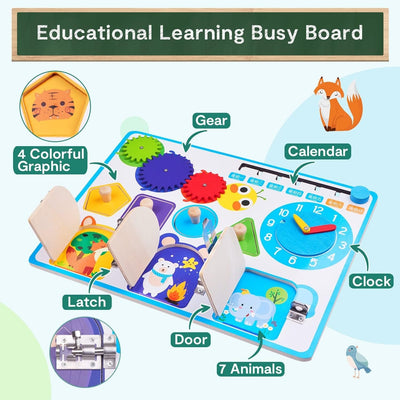 Fidtoy Wooden Shape Sensory Activity Busy Board Montessori Fine Motor Learning Toy for Kids Ages 2 to 6