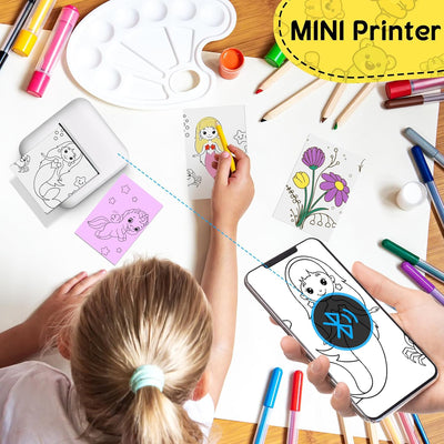 Fidtoy Mini Portable Pocket Thermal Bluetooth Printer with LED Light for Kids Students Notes Labels Crafts
