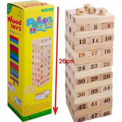 Fidtoy Wooden Number Jenga Puzzle with Dice – Educational Toy for Kids