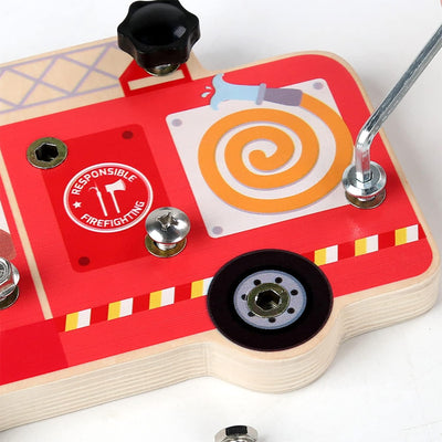 Fidtoy Camion de Pompiers en Bois Montessori à Démonter, Planche à Vis, Jouet Outil de Motricité Fine pour Enfants de 3 Ans et Plus