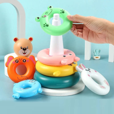 Fidtoy 2in1 Stacking Cups and Ring Tower Play Set, Plastic Stacking Cups Nesting Toy and Ring Tower, Fine Motor Color Learning Toy Ages 6+