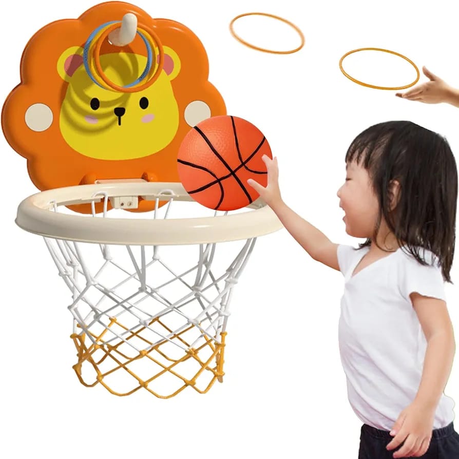 Fidtoy Children Fun Lion Basketball Playset – Adjustable Wall Mounted Basketball Hoop Toy for Kids Indoor Outdoor Sports Play