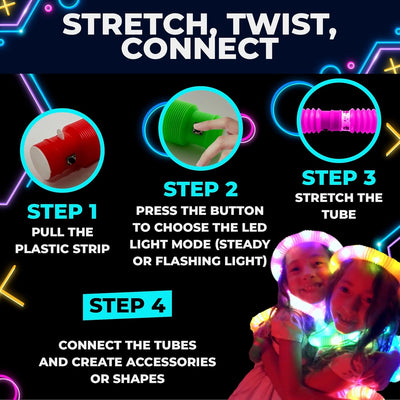 Fidtoy Glow in the Dark Stretchable Pop Tube Set for Kids Sensory Party Play Fine Motor Fun