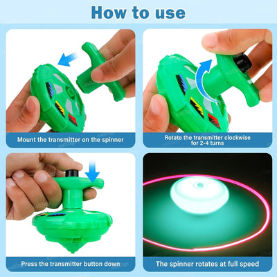 Fidtoy LED Light Music Spinning Top Toy for Kids Pull String Launcher Sensory Motor Play
