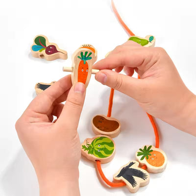 Fidtoy Wooden Farm Scarecrow Block Threading Balance Game for Kids | Montessori Fine Motor Stacking Toy, Farm Balance Blocks, Lacing & Spatial Reasoning Toy Age 3+