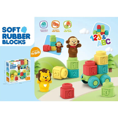 Fidtoy Soft Educational Rubber Animal Building Blocks 15 Pieces for Babies and Toddlers, Soft Gripping Stacking Blocks for Sensory Play, Shape Recognition and Fine Motor Practice Ages 0-3