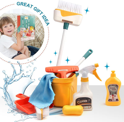 Fidtoy Children Clean Time Cleaning Set for Toddlers – Pretend Play Cleaning Toy Kit with Broom Mop Bucket Dustpan Role Play Housekeeping Set for Kids Ages 2-6