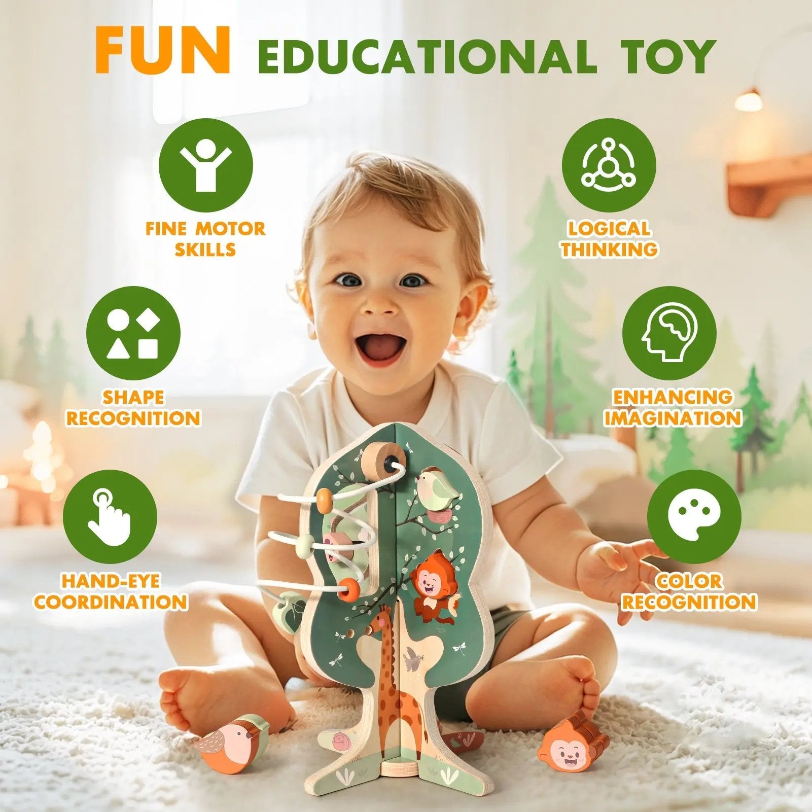 8-in-1 Tree-Themed Learning Cube for Toddlers - Montessori Educational Toy