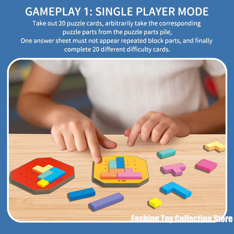 Fidtoy 3D Tangram Multiplayer Challenging Block Game, 128 Piece Colorful Puzzle Blocks, Spatial Awareness Logic Thinking Family Puzzle Toy Ages 2-6
