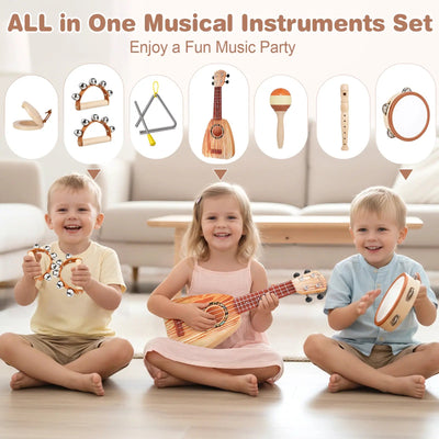 Fidtoy 7-Piece Musical Toys for Toddlers Ukulele Instrument Set Kids Rhythm Learning Toys