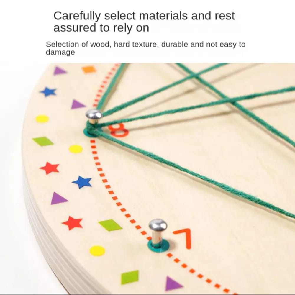 Fidtoy Wooden Geoboard Thread Winding Pattern Kit Montessori Lacing Board with 20 Double-Sided Cards and 3 Threads for Kids Ages 3+