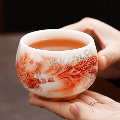 Buddha Stones Phoenix White Porcelain Ceramic Teacup Kung Fu Tea Cup Cup BS 2