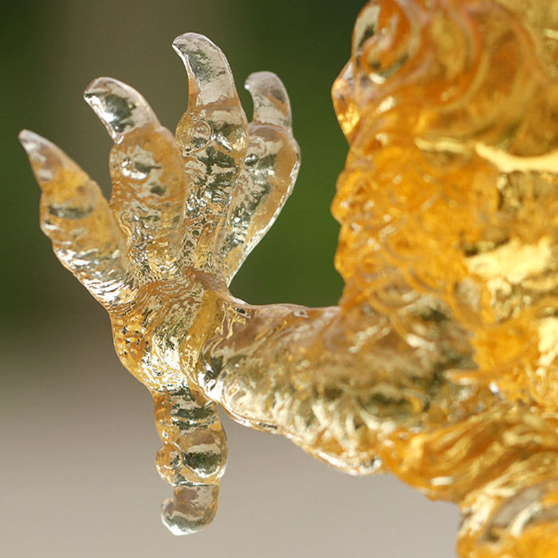 Buddha Stones Handmade Chinese Zodiac Yellow Dragon Liuli Crystal Art Piece Luck Protection Home Office Decoration Decorations BS 4