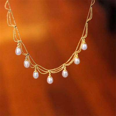 Buddha Stones Vintage 14K Gold Plated Pearl Bead Healing Multilayer Necklace Pendant Necklaces & Pendants BS 6