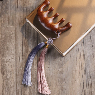 Buddha Stones Simple Green Sandalwood Soothing Tassel Massage Comb Comb BS Green Sandalwood Comb(Purple Pink Tassel Style)