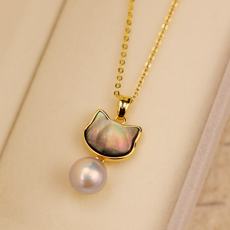 Buddha Stones Natural Pearl Copper Cat Healing Necklace Pendant Earrings Bracelet Necklaces & Pendants BS 6